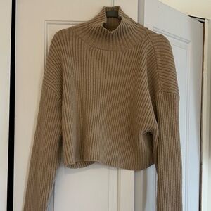 H&M Beige Ribbed Turtleneck Cropped Sweater